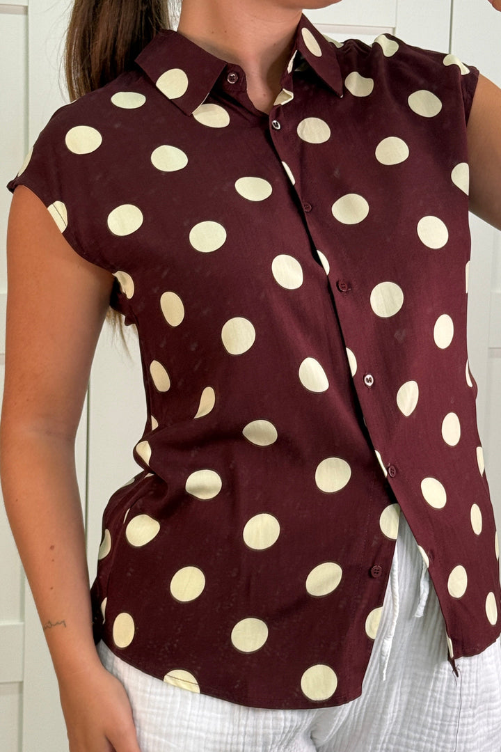 A-bee - Cleo Polka Dot Blouse - Chocolate Bluser