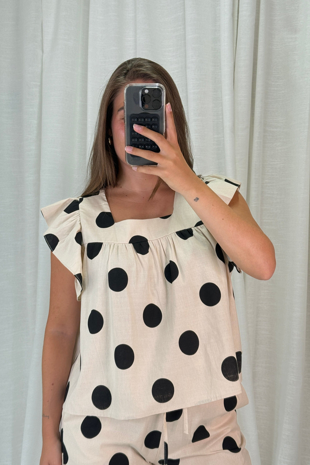 A-bee - Fanny Dot Shirt - Ecru Bluser