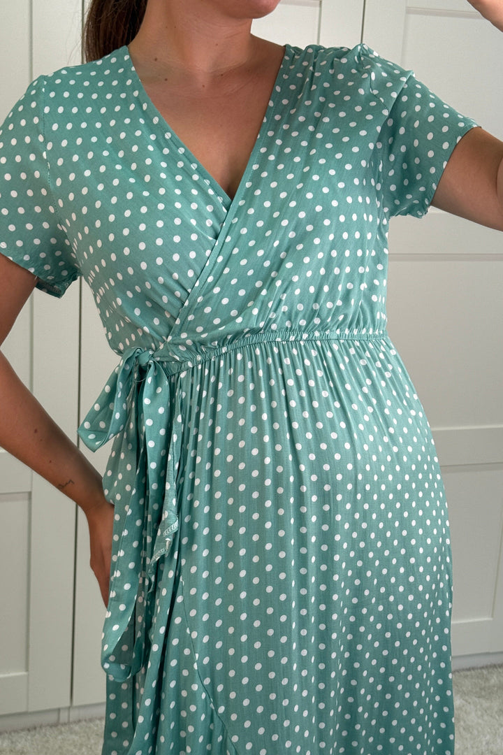 A-bee - Ginevra Dot Wrap Dress - Green Kjoler