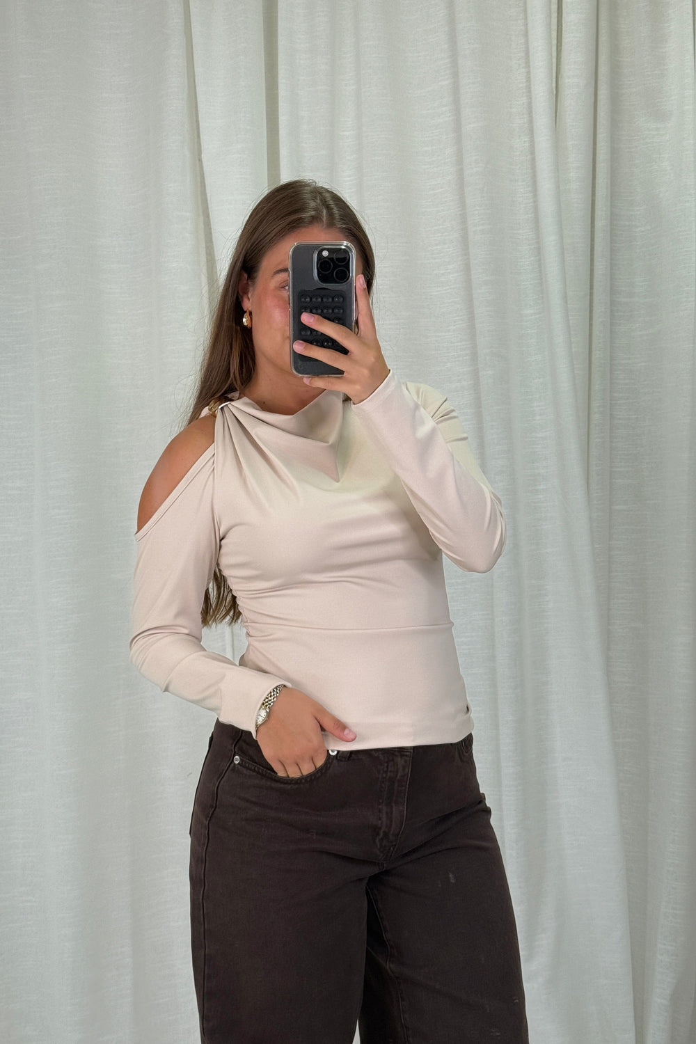 A-bee - Melinda Blouse - Taupe Bluser