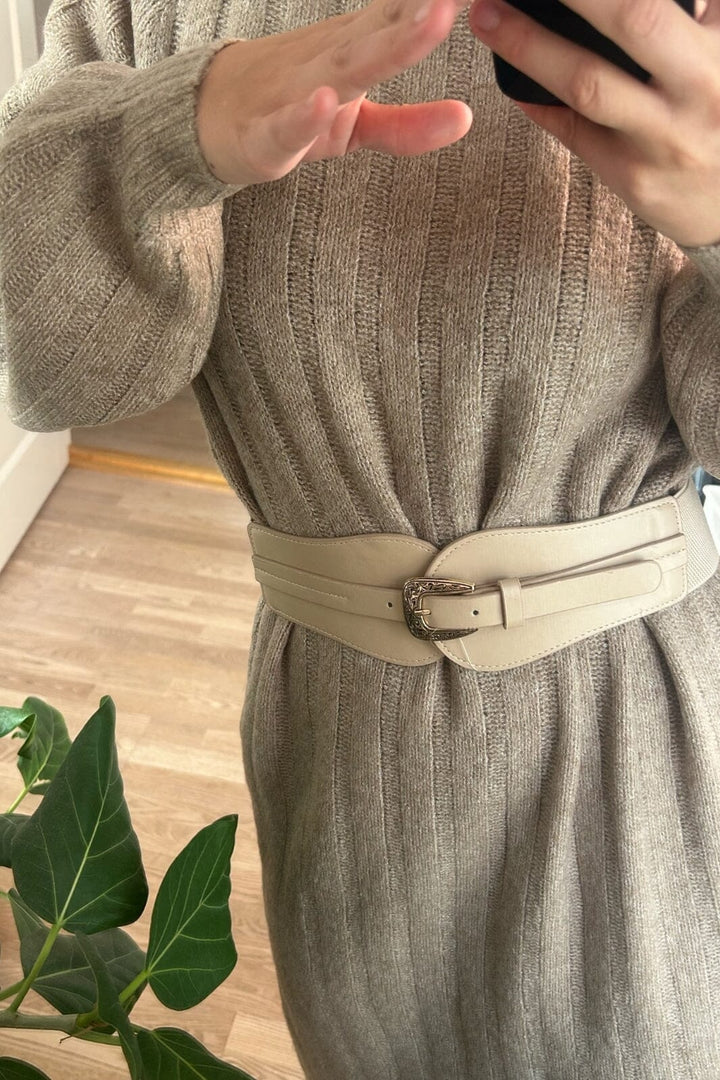 Anobel Copenhagen - Elastic Raffia Belt With Round Buckle LH5008 - Beige Bælter