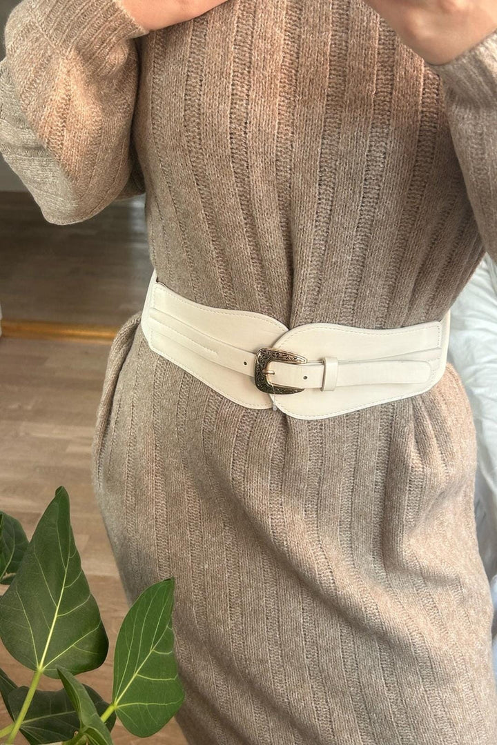 Anobel Copenhagen - Elastic Raffia Belt With Round Buckle LH5008 - Beige Bælter