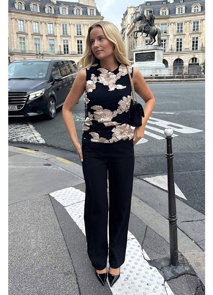 BYIC - Miraic Mesh Top A23927 - Black Beige Flower Toppe