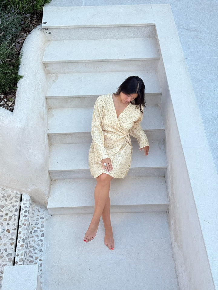 BYIC - Ofeliaic Wrap Dress A23934 - Yellow Flower Print Kjoler