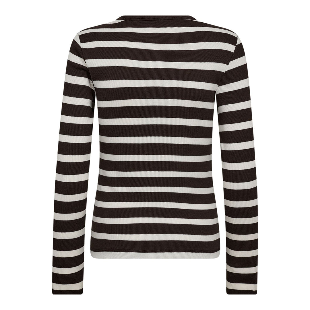 Co´Couture - Grannycc Rib Emb Ls Blouse 43007 - 11145 - Offwhite/Darkbrown Bluser