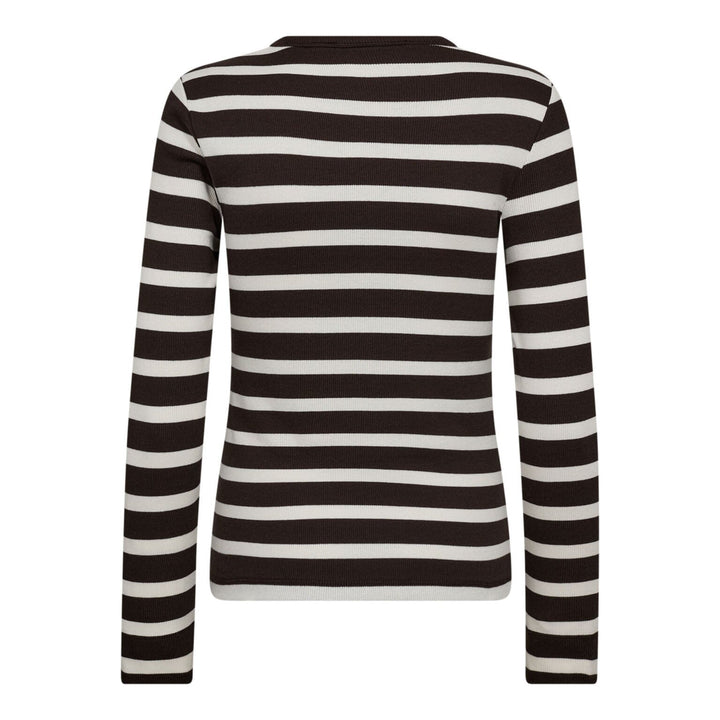 Co´Couture - Grannycc Rib Emb Ls Blouse 43007 - 11145 - Offwhite/Darkbrown Bluser