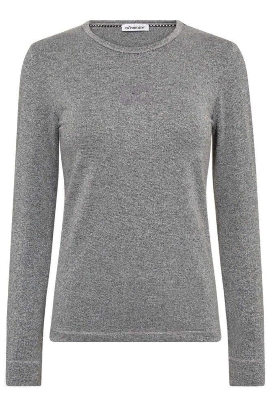 Co´Couture - Mannycc Lurex Emb L/S Tee 33210 - 930 - Silver T-shirts