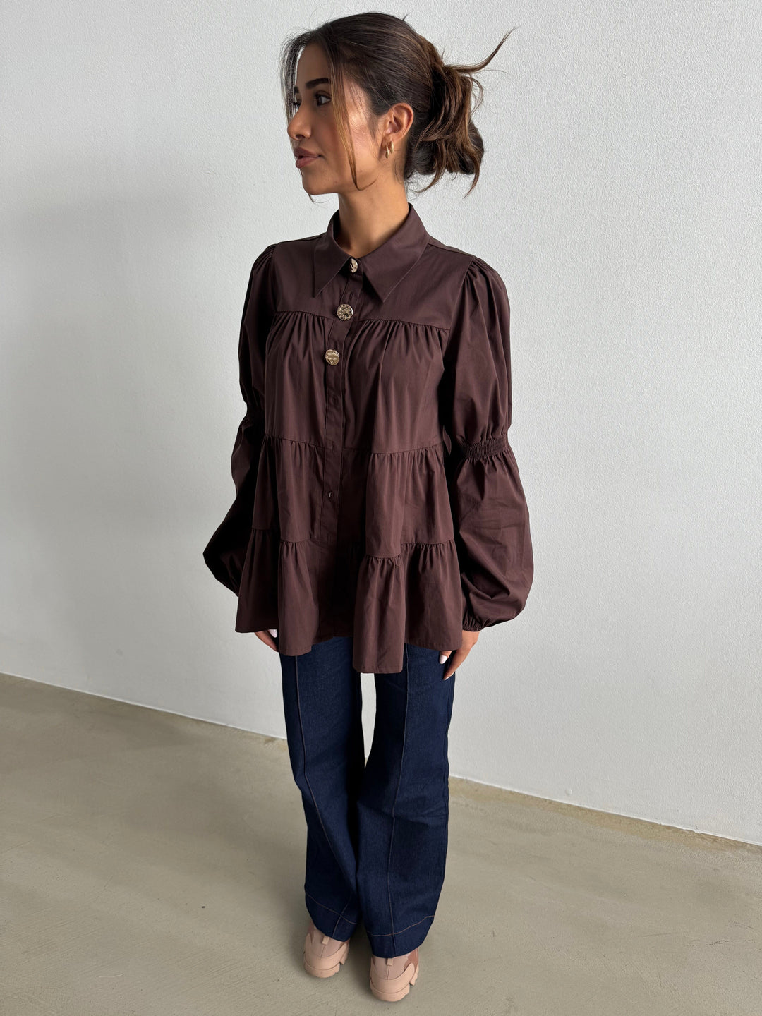 Continue - Sanna Gold Buttons 15085 - Dark Brown Bluser