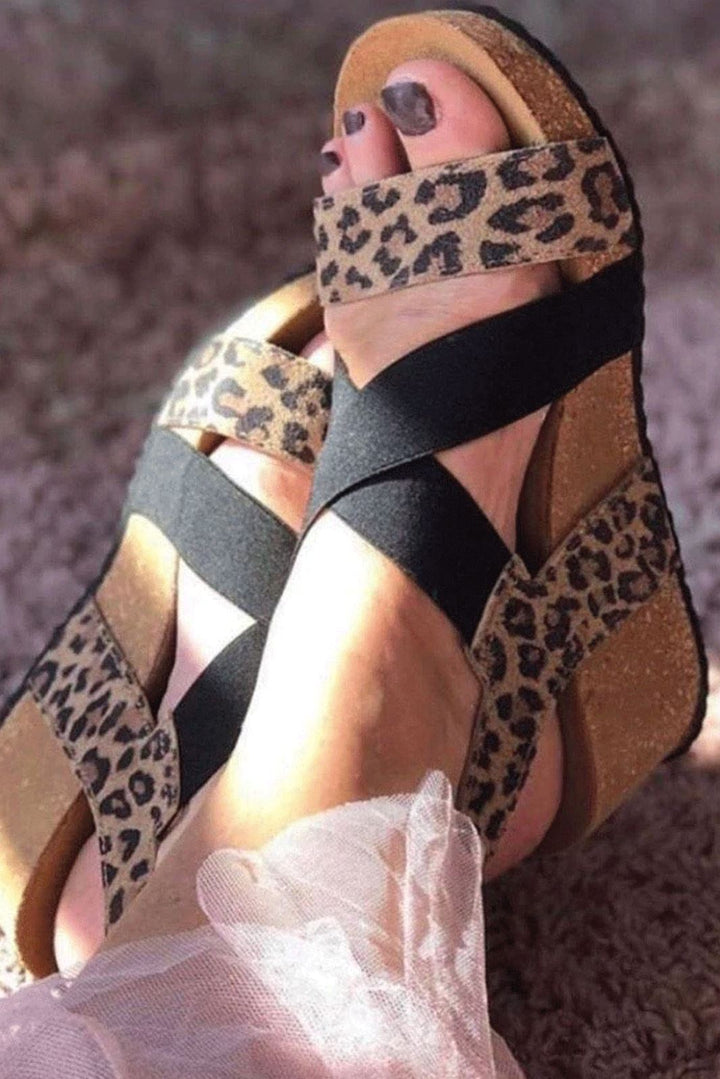 Copenhagen Shoes - Stacia Leopard - Brown Leopard/Black Elastic Sandaler