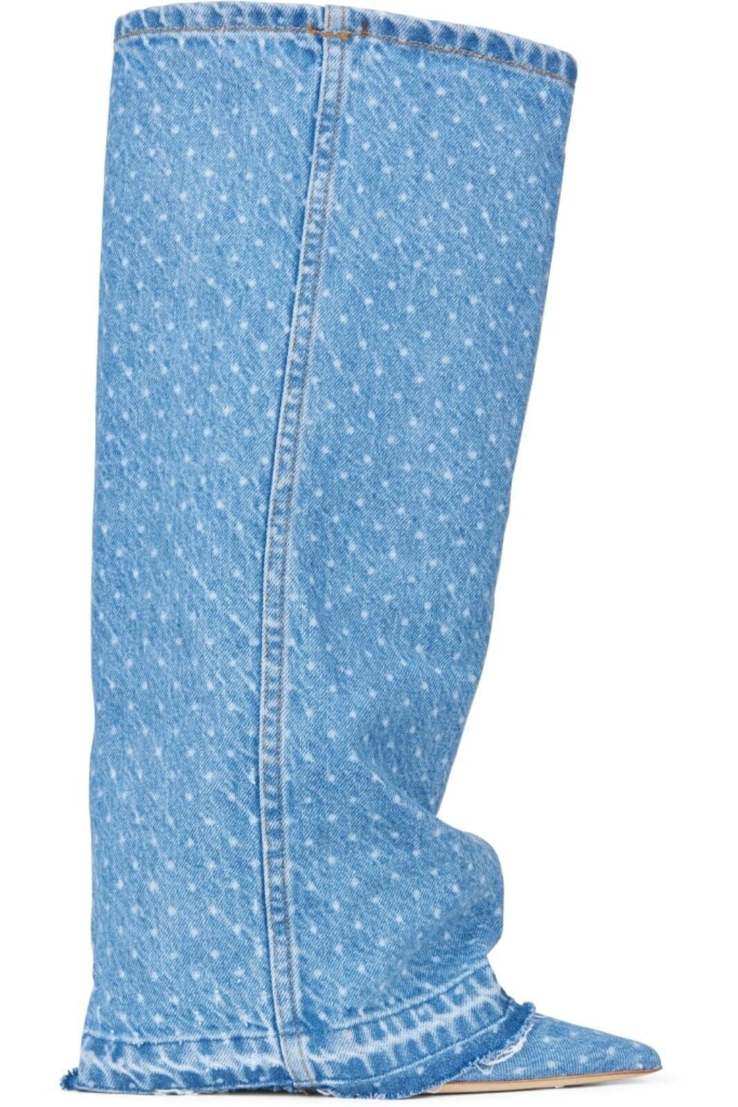 Custommade - Anie Dotted Denim - 414 Dusty Blue Støvler