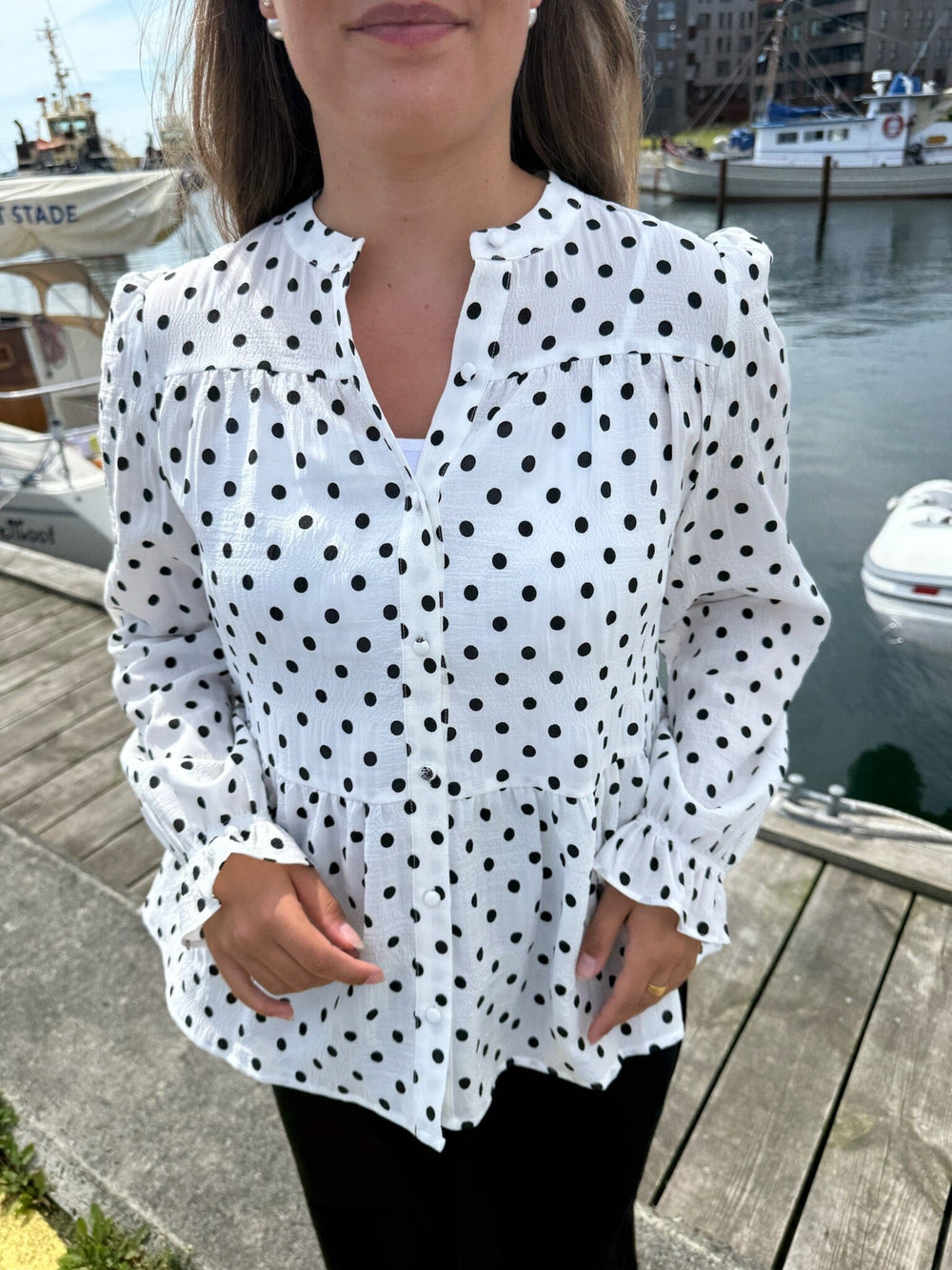 Dear Molly - Dot Blouse 127510B - White W.black Dots Bluser