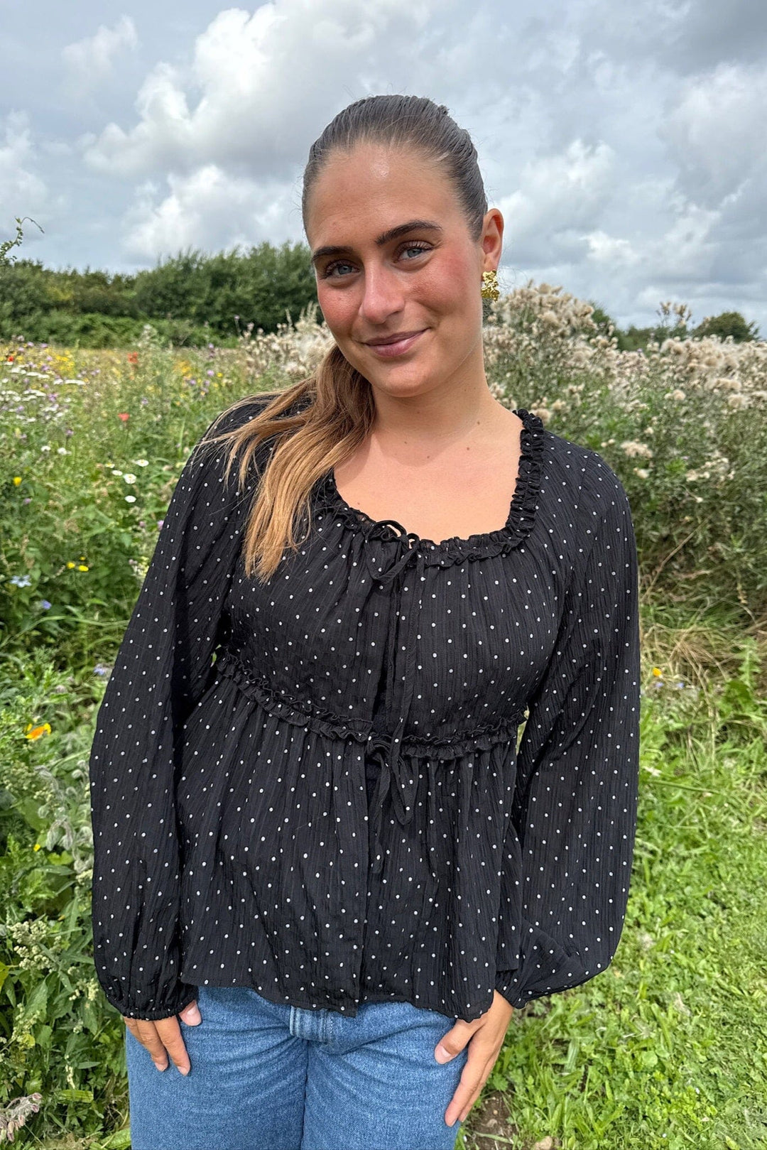Dear Molly - Dot Bow 156761C - Black W.white Dots Bluser