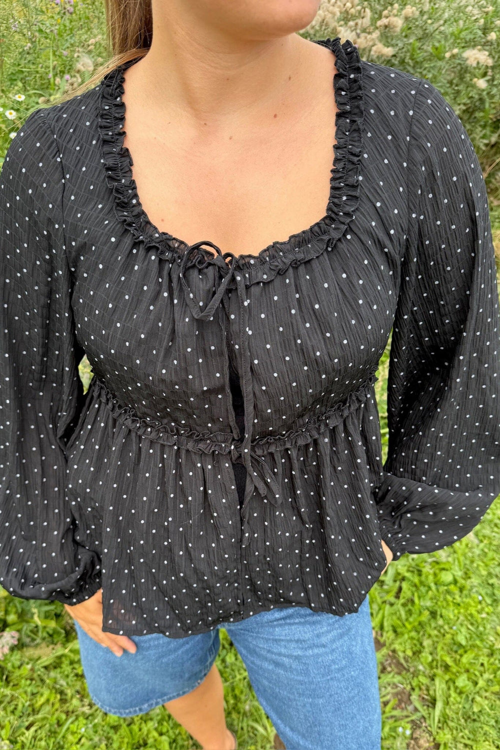 Dear Molly - Dot Bow 156761C - Black W.white Dots Bluser