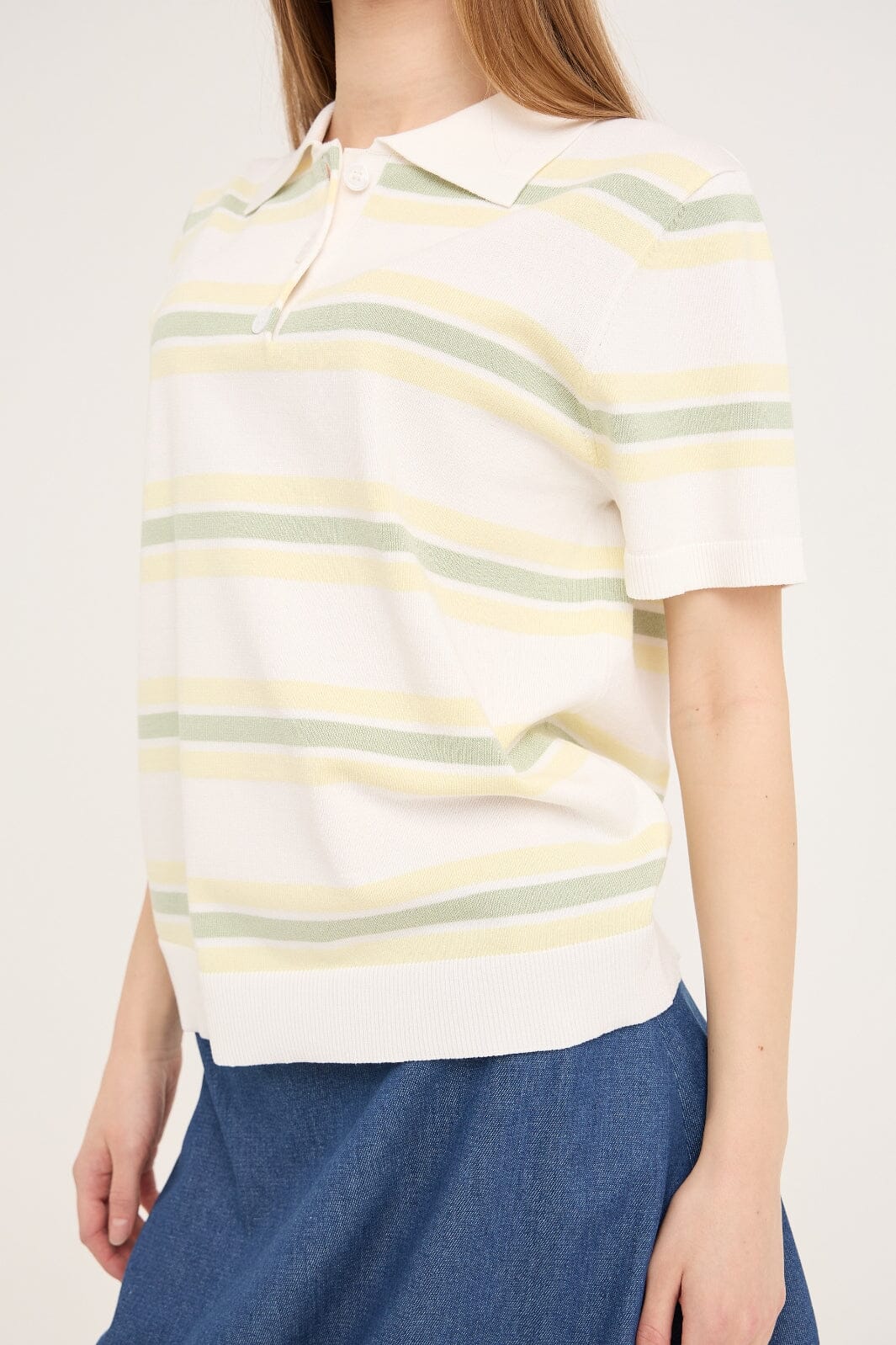 A-VIEW - Polo Stripe Knit Blouse AV5060 - 200 - White/Yellow