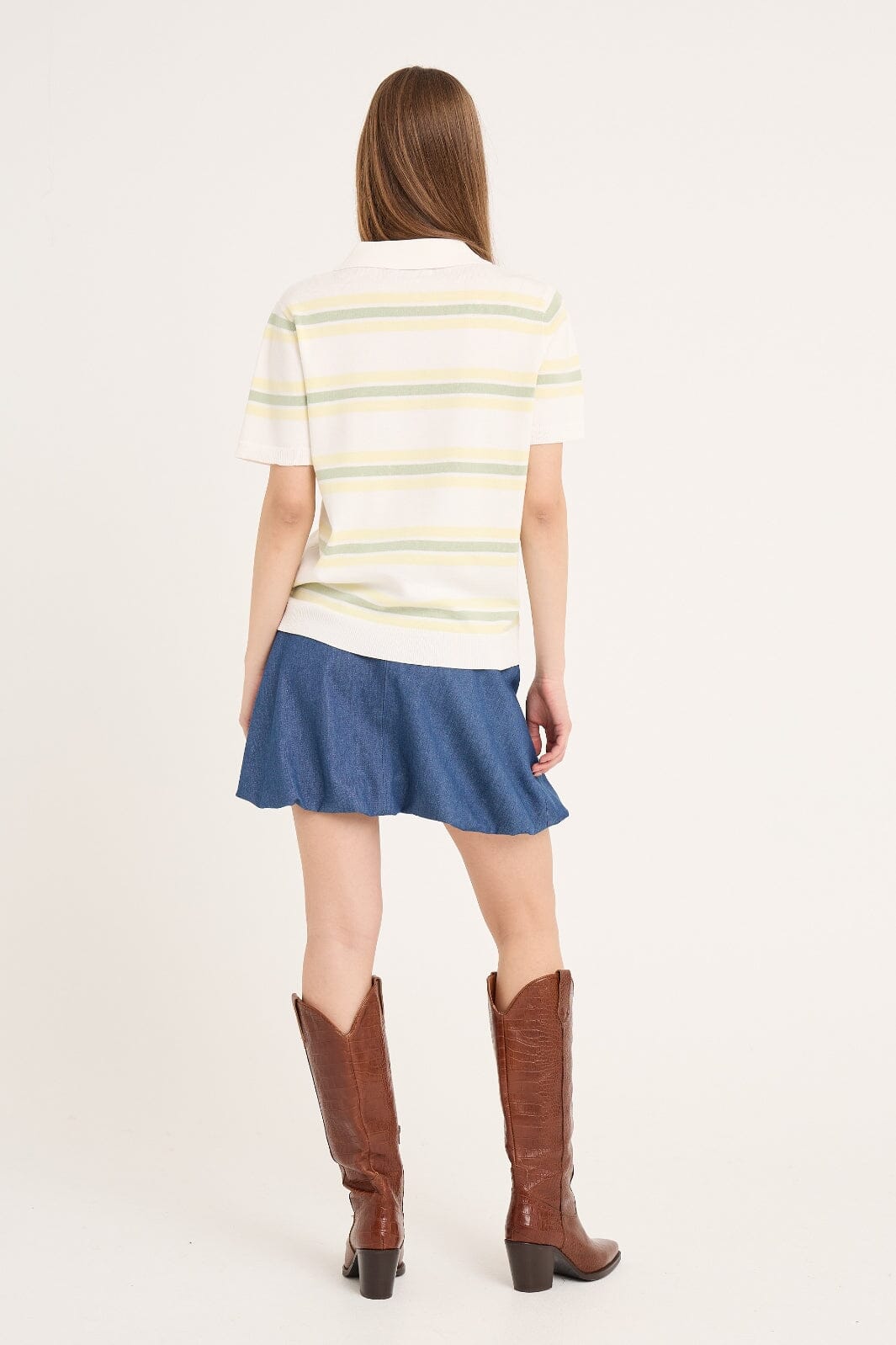 A-VIEW - Polo Stripe Knit Blouse AV5060 - 200 - White/Yellow