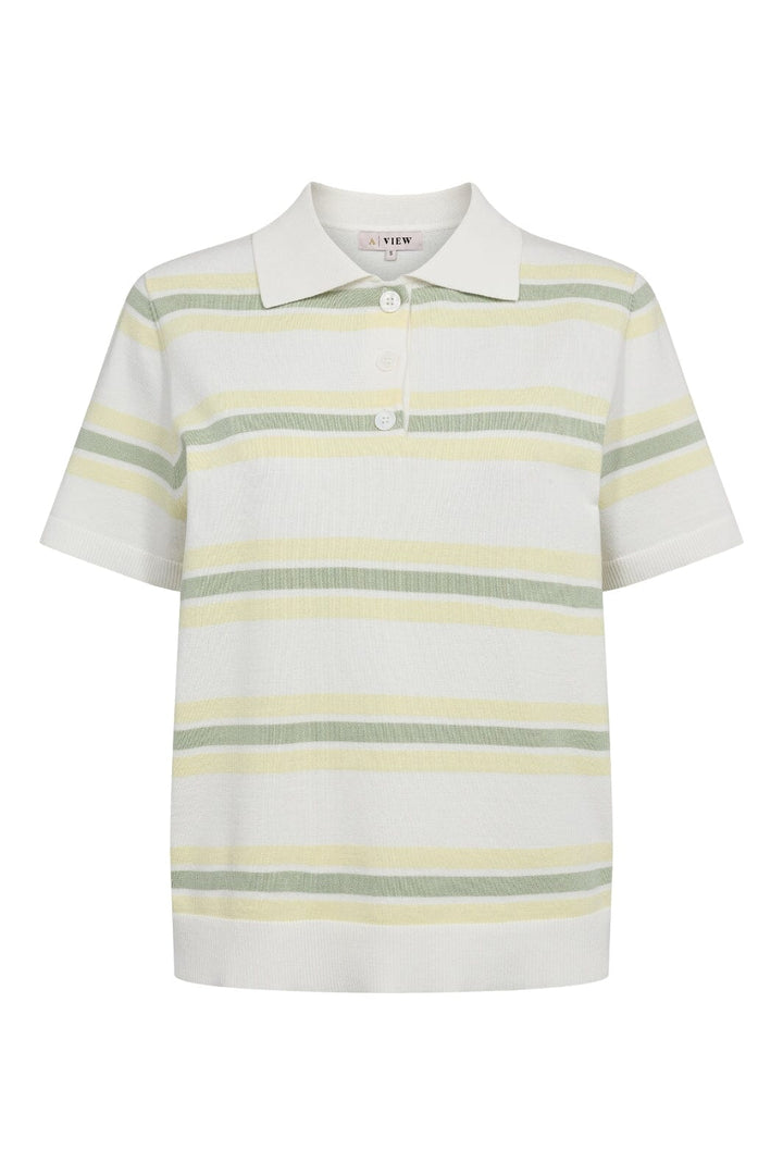 A-VIEW - Polo Stripe Knit Blouse AV5060 - 200 - White/Yellow