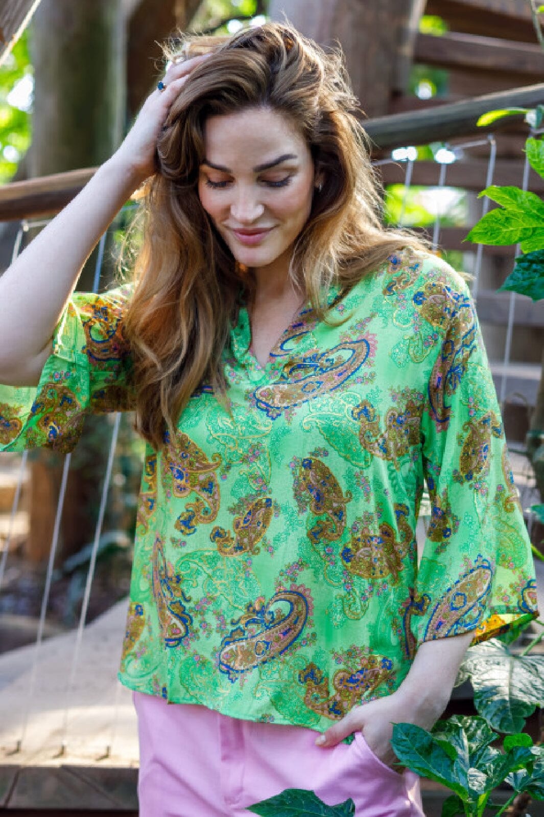 Forudbestilling - Black Colour - Bcluna Flared Sleeve Blouse - Willow Green Bluser