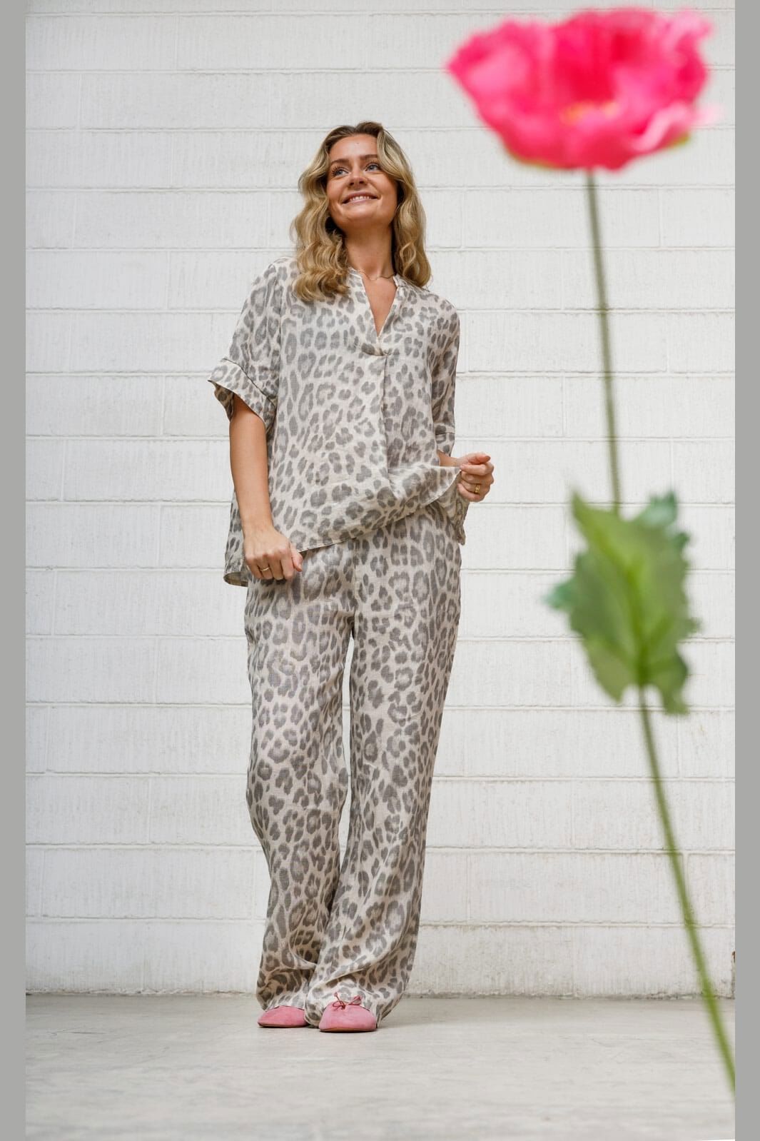 Forudbestilling - Black Colour - Bcmelina Wide Linen Pant 40843 - Natural Leo Bukser