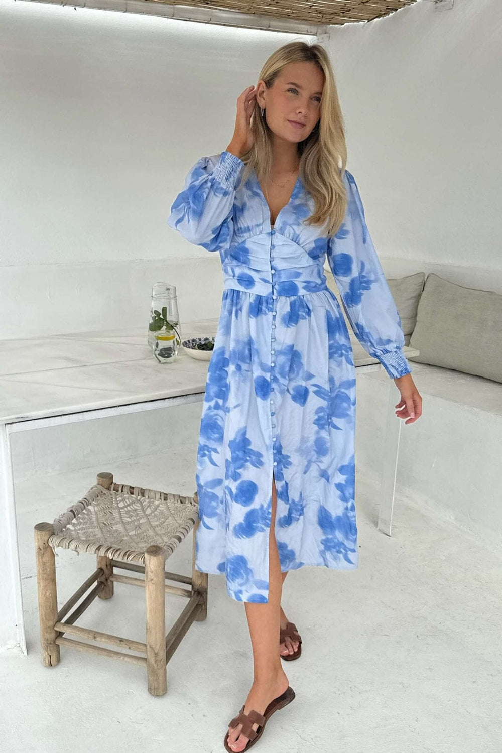 Forudbestilling - BYIC - Adelic Long Dress - abfp Abstract Blue Flower Print Kjoler