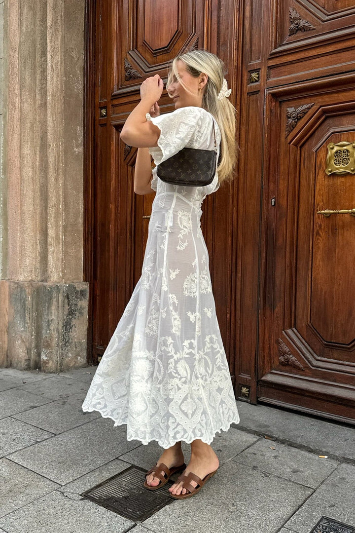 Forudbestilling - BYIC - Ellinoric Lace Long Dress - vw Vintage White Kjoler