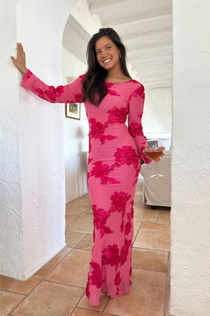 Forudbestilling - BYIC - Floraic Mesh Dress A23862 - Fuchsia Pink Flower Kjoler