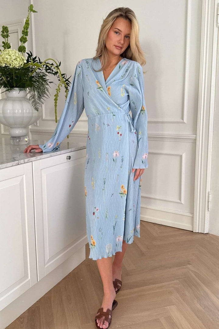BYIC - Ofeliaic Long Wrap Dress A23640 - Blue Flower Print