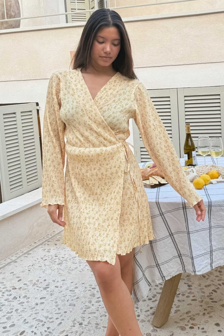 BYIC - Ofeliaic Wrap Dress A23934 - Yellow Flower Print
