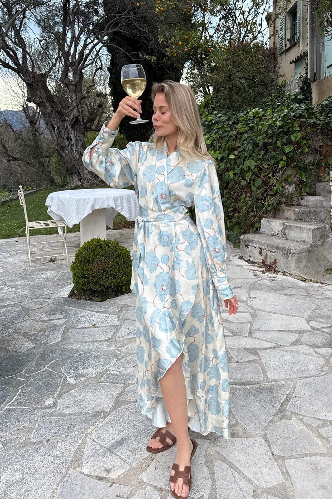 BYIC - Signeic Long Wrap Dress A23600 - Blue Peony Bloom