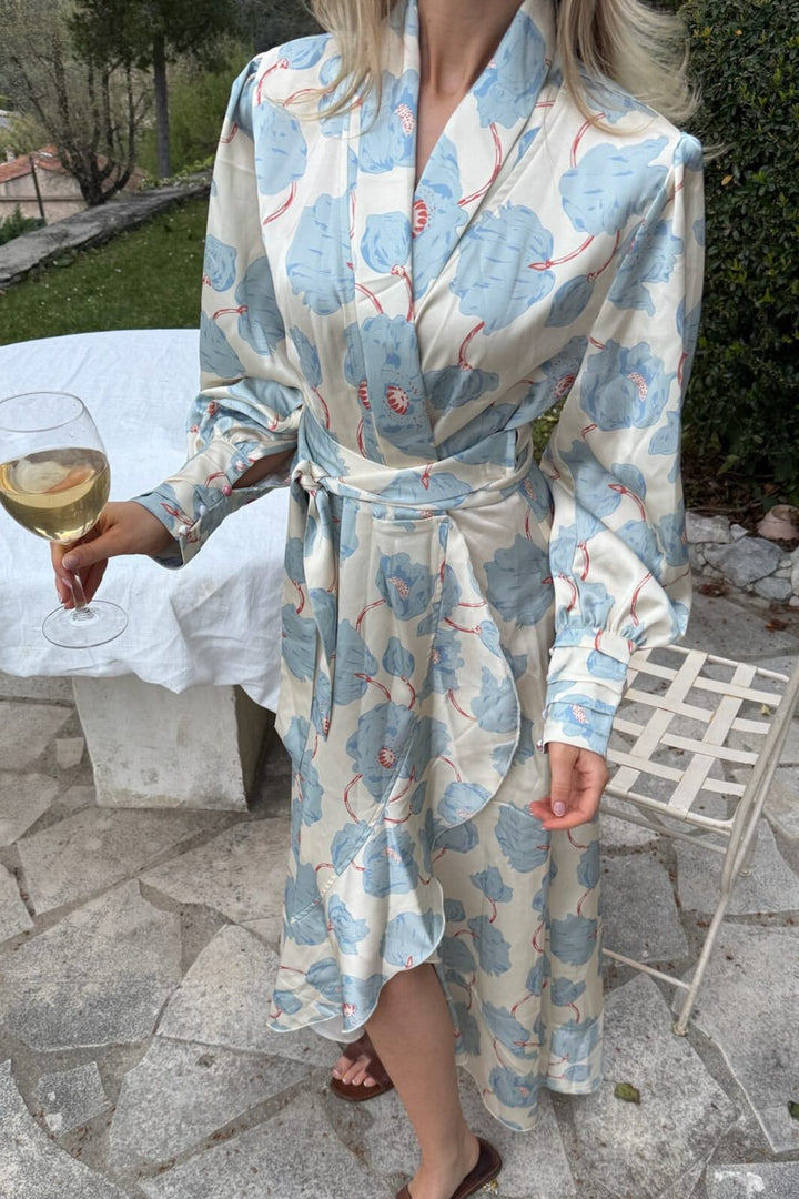 BYIC - Signeic Long Wrap Dress A23600 - Blue Peony Bloom