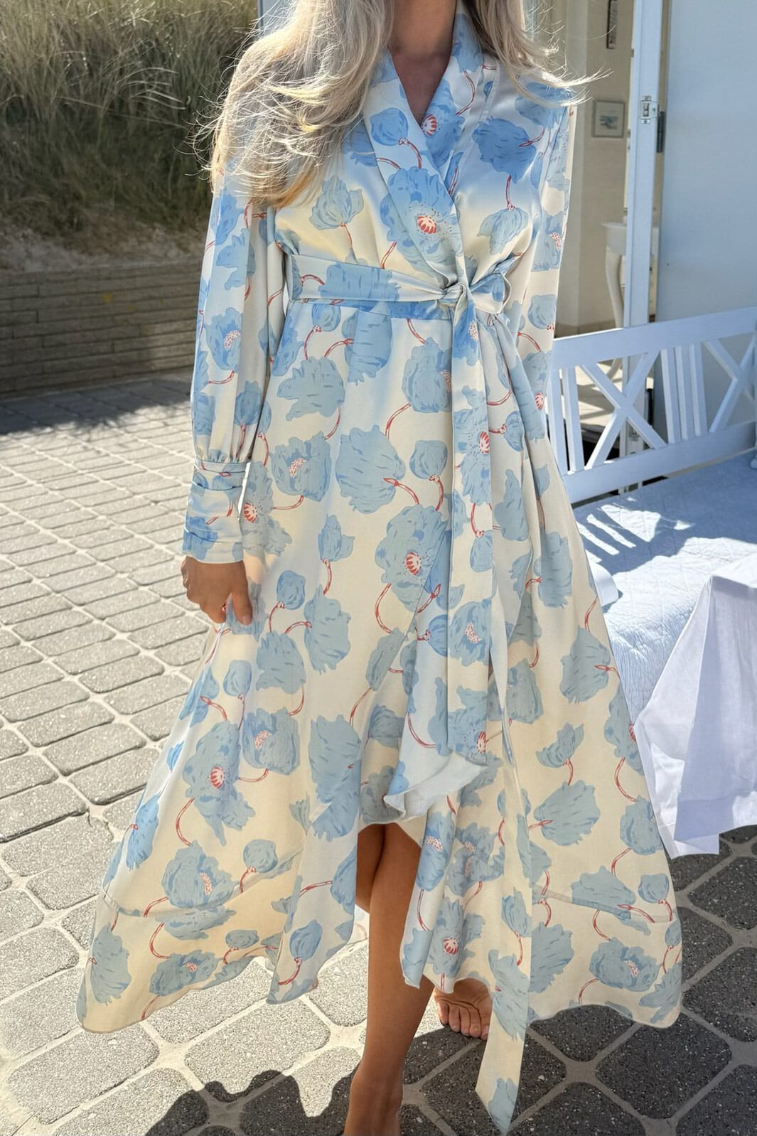 BYIC - Signeic Long Wrap Dress A23600 - Blue Peony Bloom