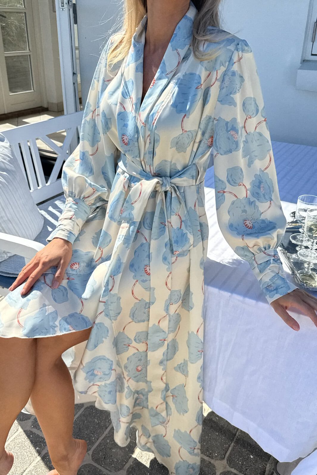 BYIC - Signeic Long Wrap Dress A23600 - Blue Peony Bloom