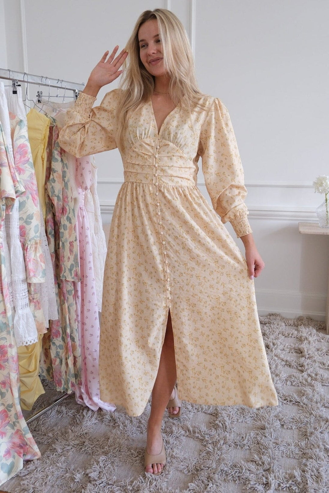 Forudbestilling - BYIC x Molly&My - Adelic Long Dress A2327 - Yellow Flower Print Kjoler