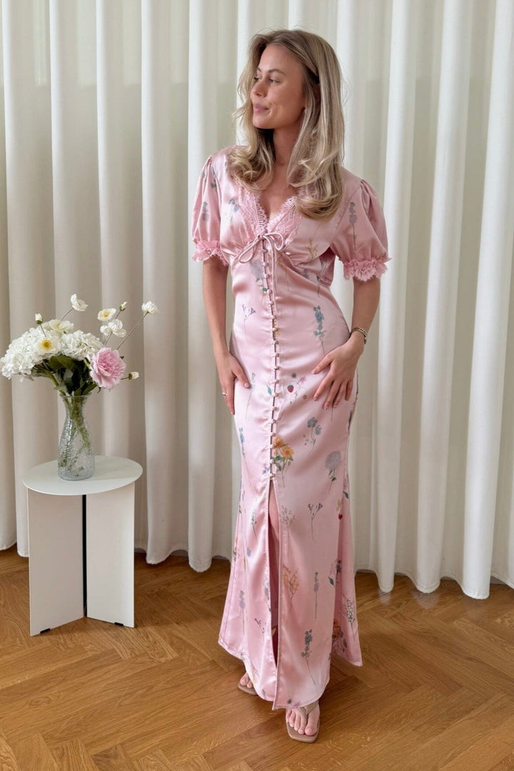 Forudbestilling - BYIC x Molly&My - Agneteic Long Dress A23810 - Pink Flower Print Kjoler