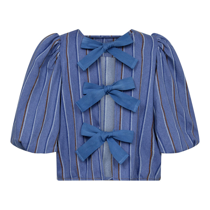 Forudbestilling - Co´couture - Brookecc Stripe Bow Blouse 35663 - 552 Denim Blue Bluser
