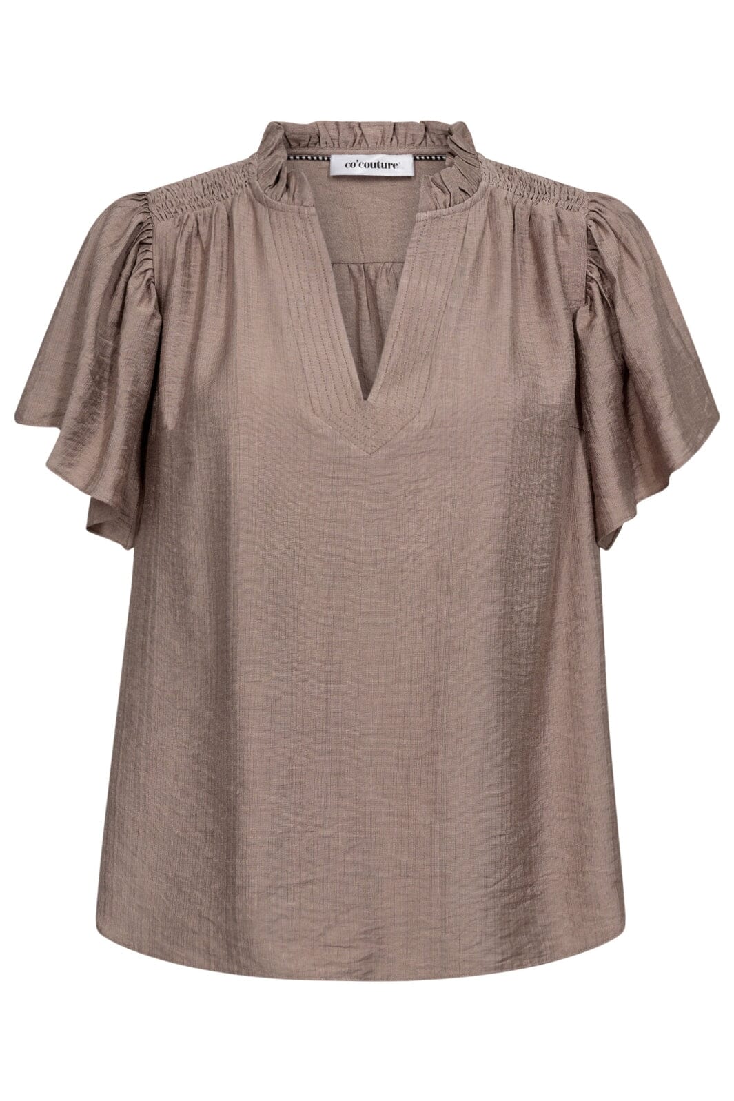Forudbestilling - Co´Couture - Heracc Ss Frill Top 35703 - 154 - Walnut Skjorter
