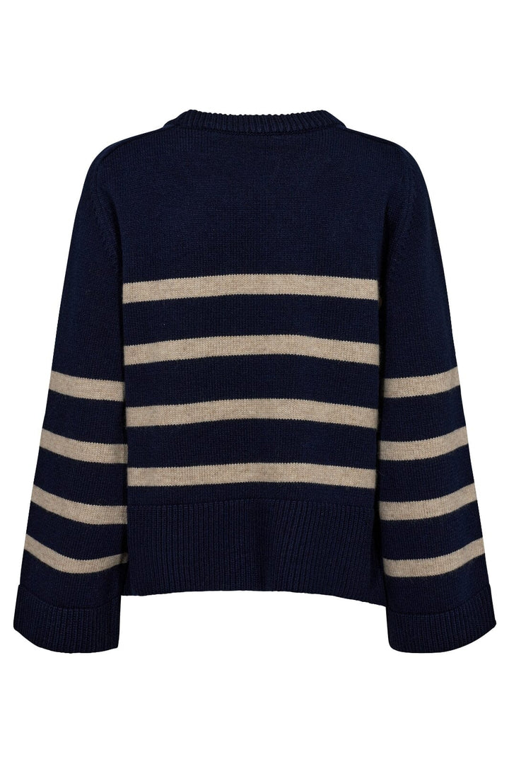 Forudbestilling - Co´couture - Majacc O-Button Stripe Knit 32148 - 120 Navy Strikbluser