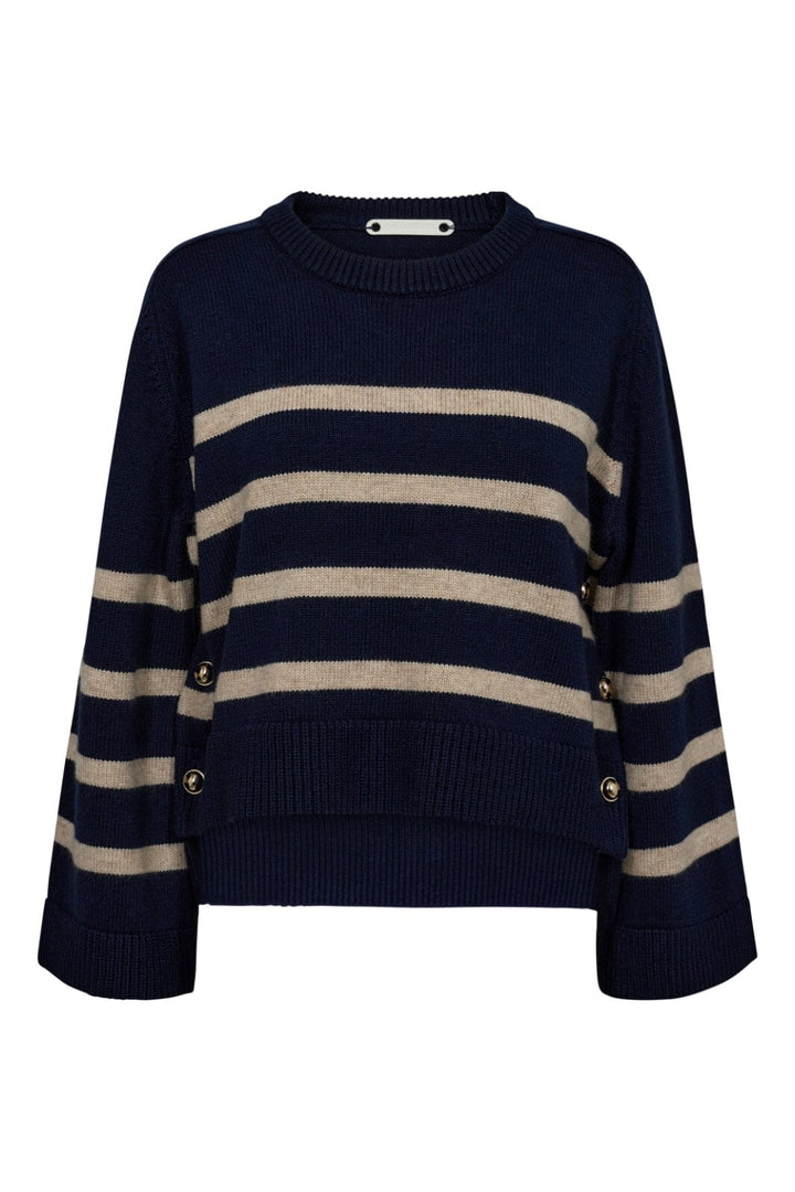 Forudbestilling - Co´couture - Majacc O-Button Stripe Knit 32148 - 120 Navy Strikbluser