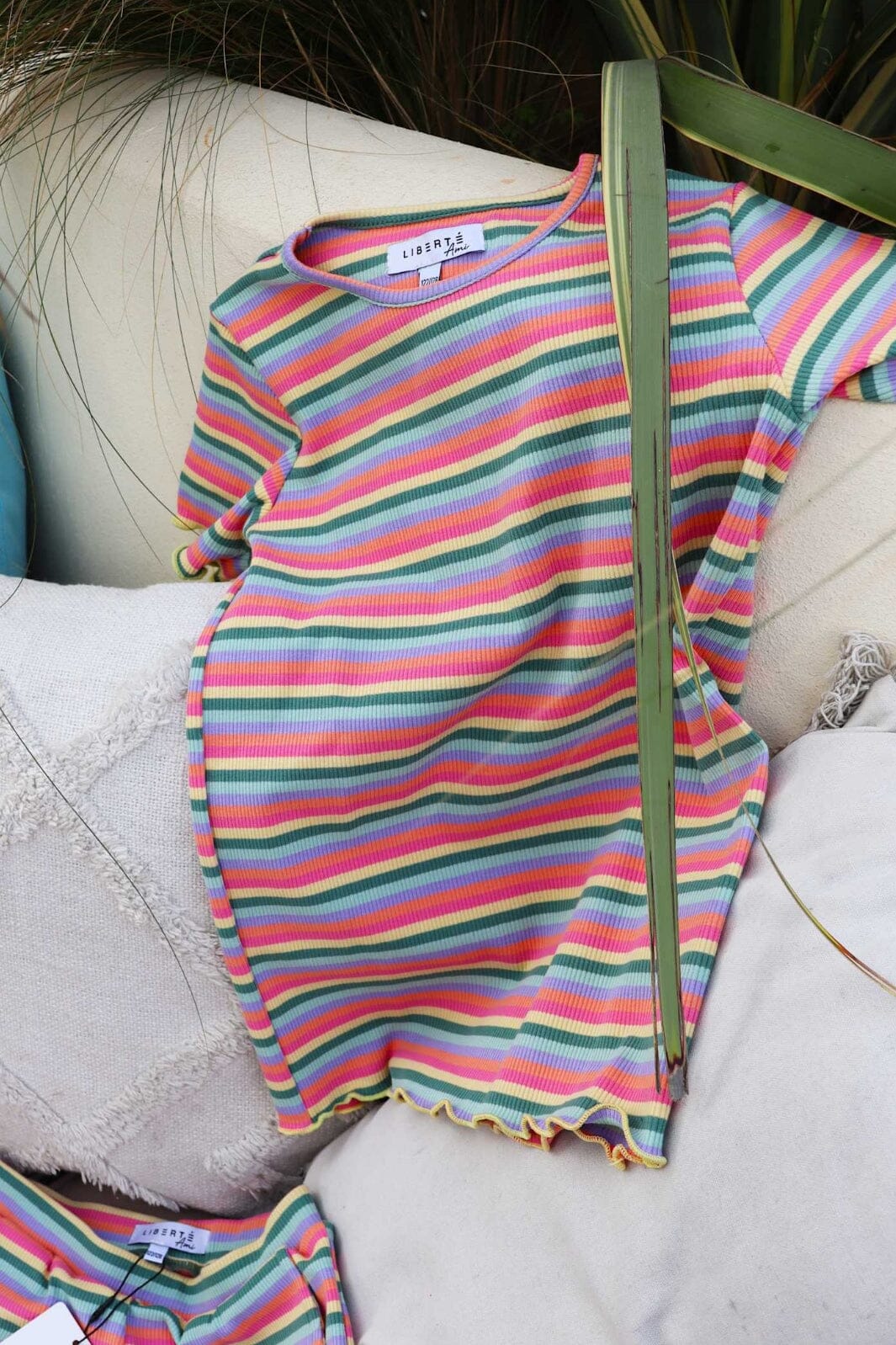 Liberte Ami - Natalia-Ss-Blouse-Kids 21067 - Multi Orange Pink Stripe