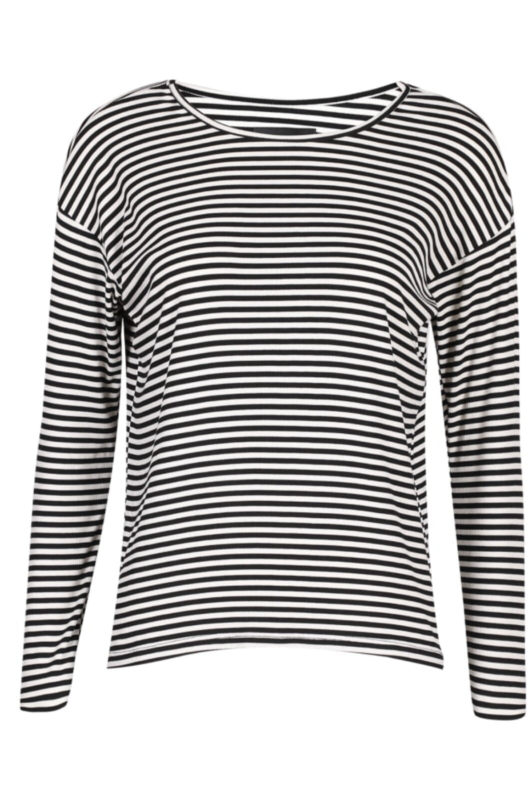 Forudbestilling - Liberte - Natalia-Ls-Boxy-Blouse - Black Creme Small Stripe Toppe