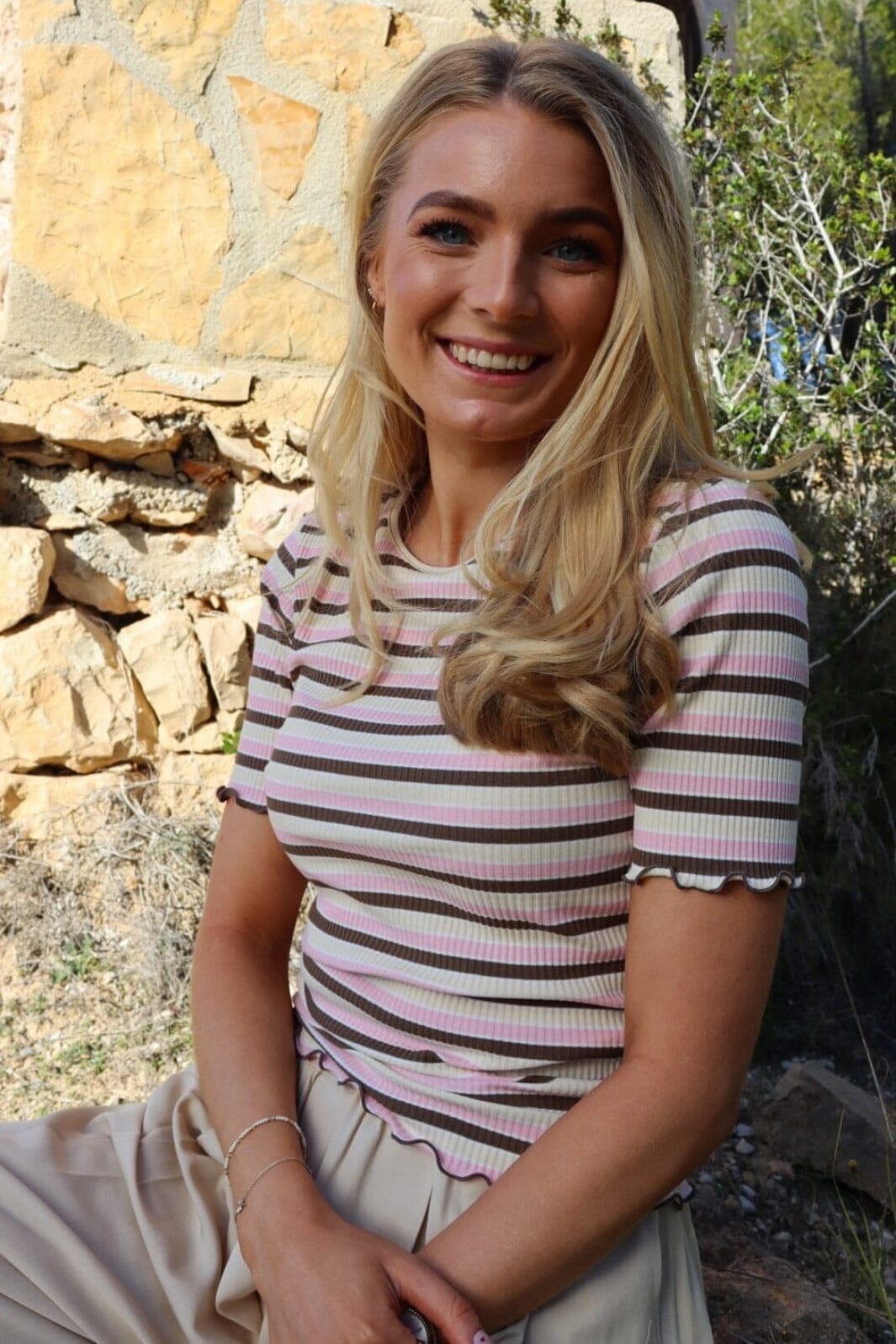 Liberte - Natalia-Ss-Blouse 9971 - Brown Rose Creme Stripe