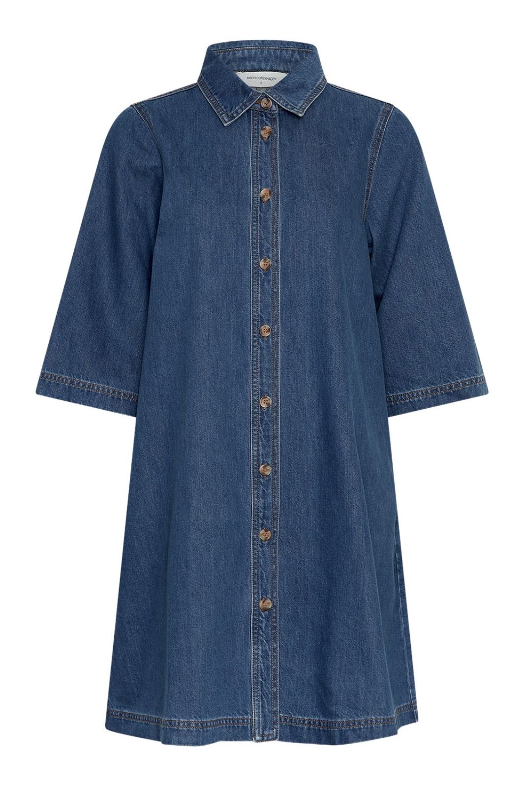 Forudbestilling - Moss Copenhagen - Mschjolene Elena 3/4 Shirt Dress 19358 - Mid Blue Wash Kjoler