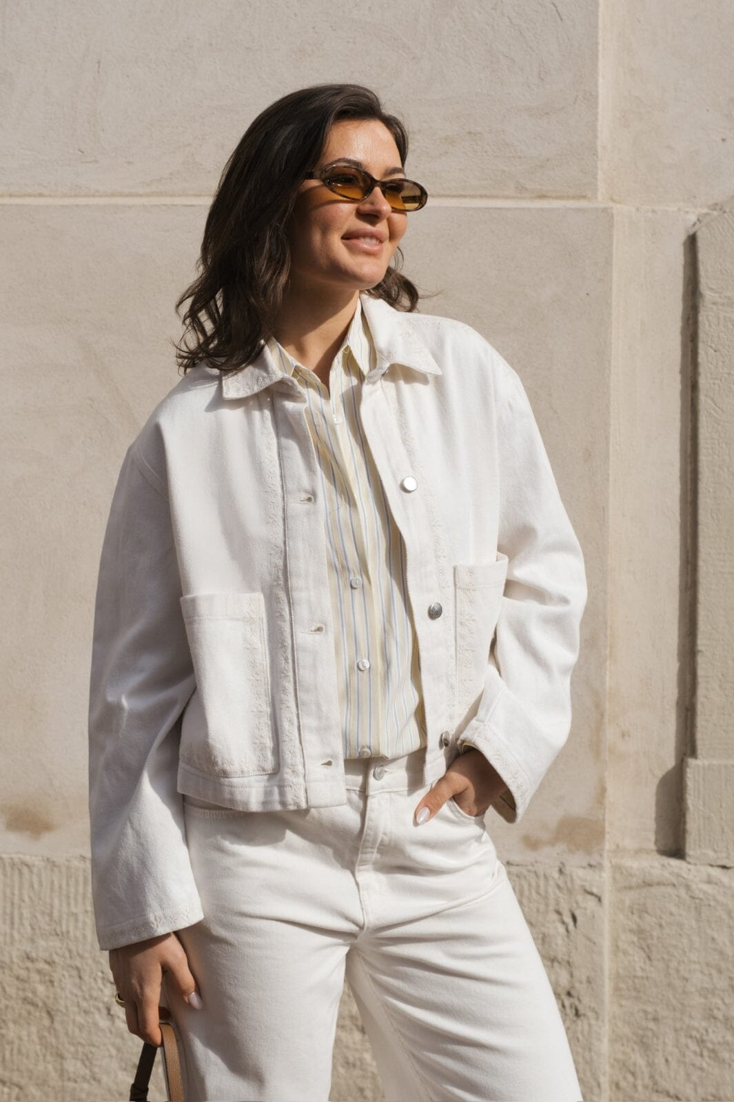 Forudbestilling - Neo Noir - Dolla Denim Emb Jacket 164752 - 121 - Off White Jakker