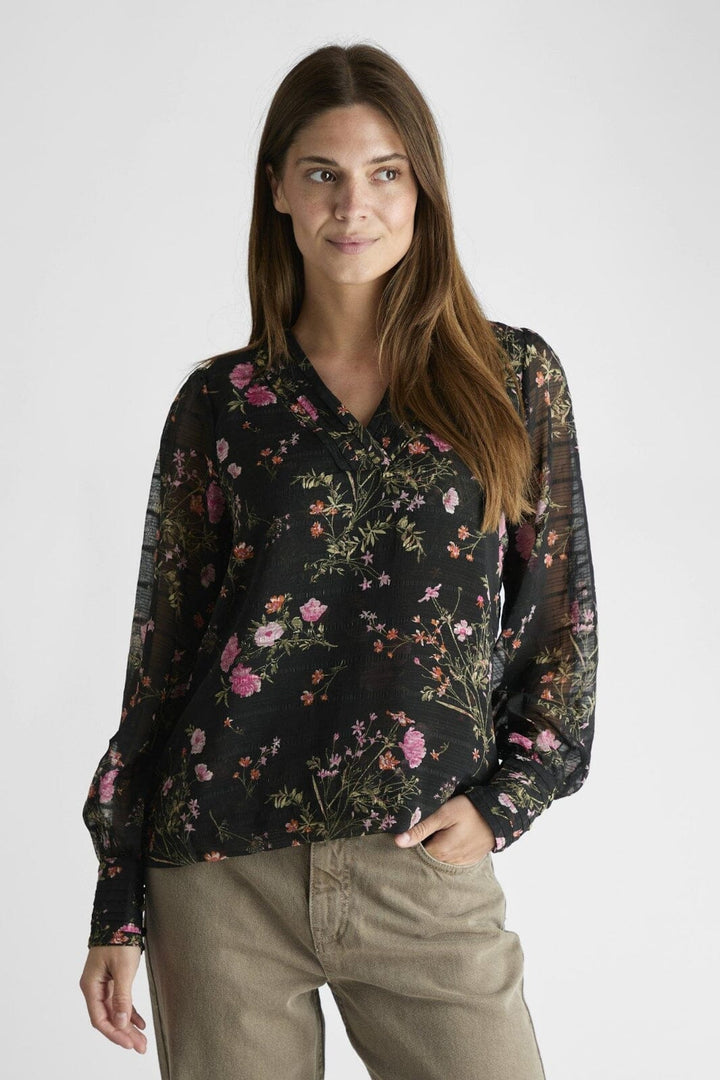 Forudbestilling - Neo Noir - Mahra Flower Print Blouse - Black Bluser