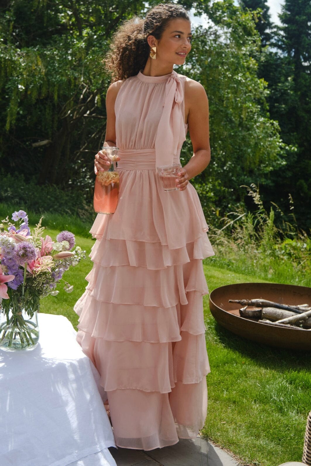 Neo Noir Marli Solid Chiffon Dress 165640 165 Rose