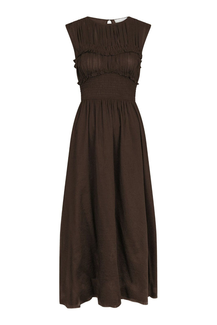 Forudbestilling - Neo Noir - Myrna S Voile Dress 166127 - 676 - Dark Brown