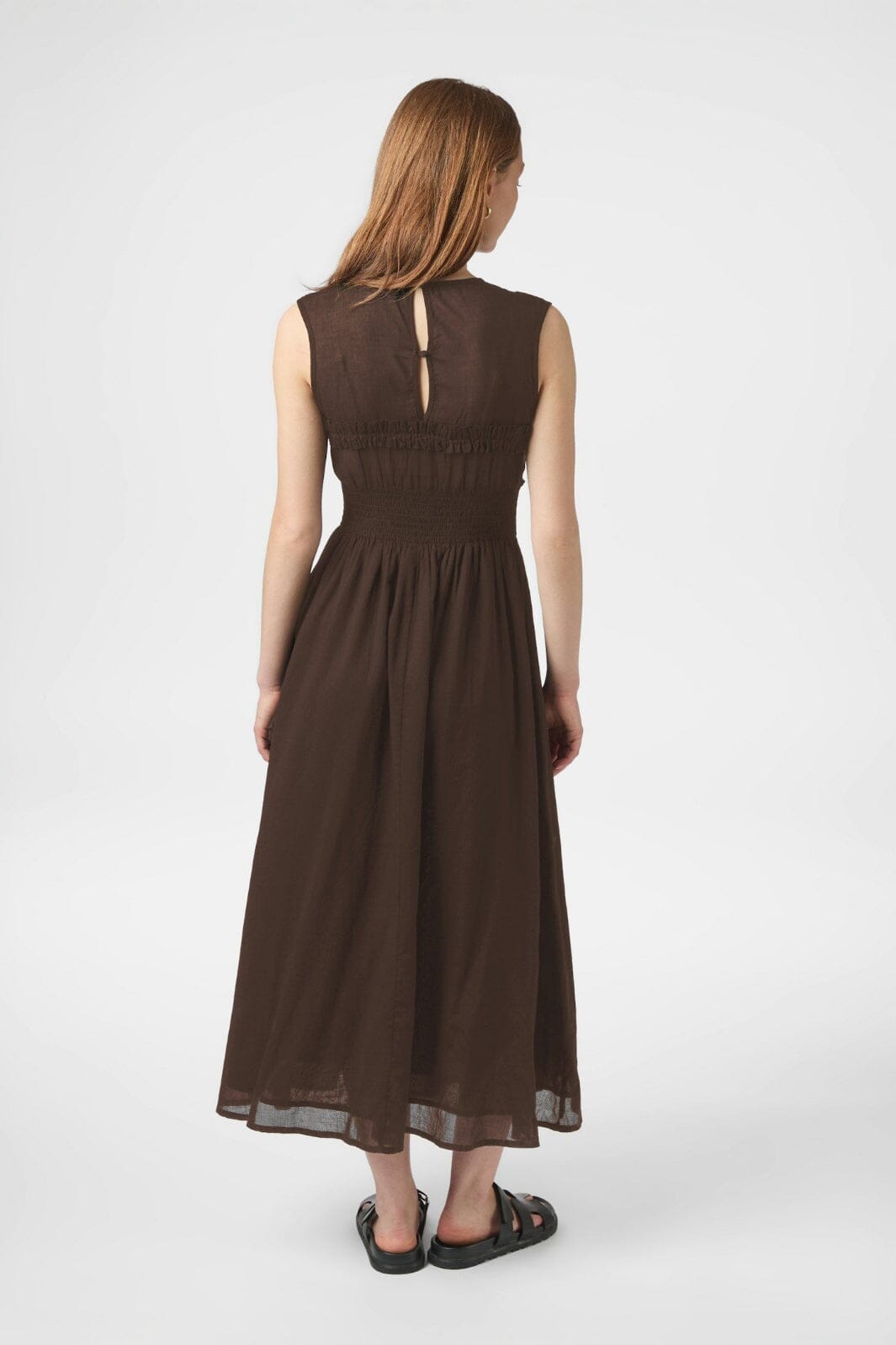 Forudbestilling - Neo Noir - Myrna S Voile Dress 166127 - 676 - Dark Brown