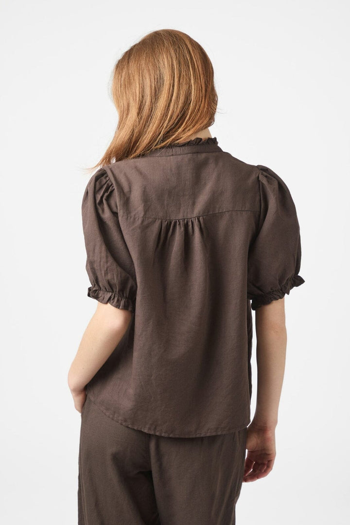 Neo Noir - Odesa Linen Blouse 160264 - 676 - Dark Brown