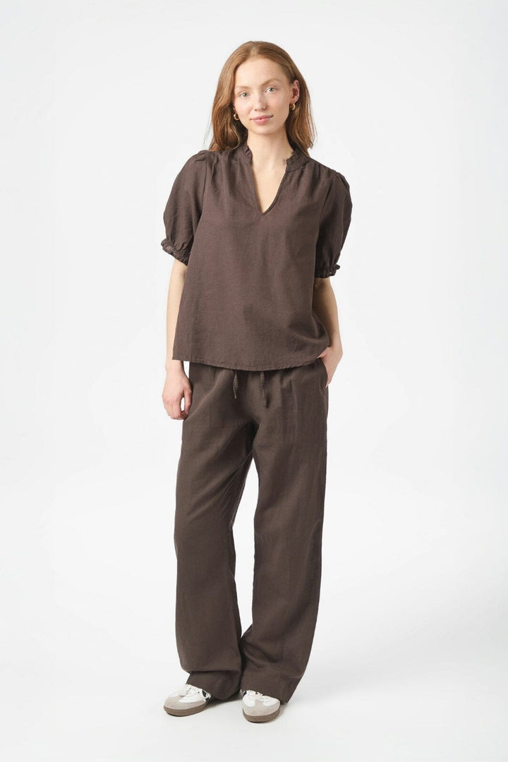 Neo Noir - Odesa Linen Blouse 160264 - 676 - Dark Brown