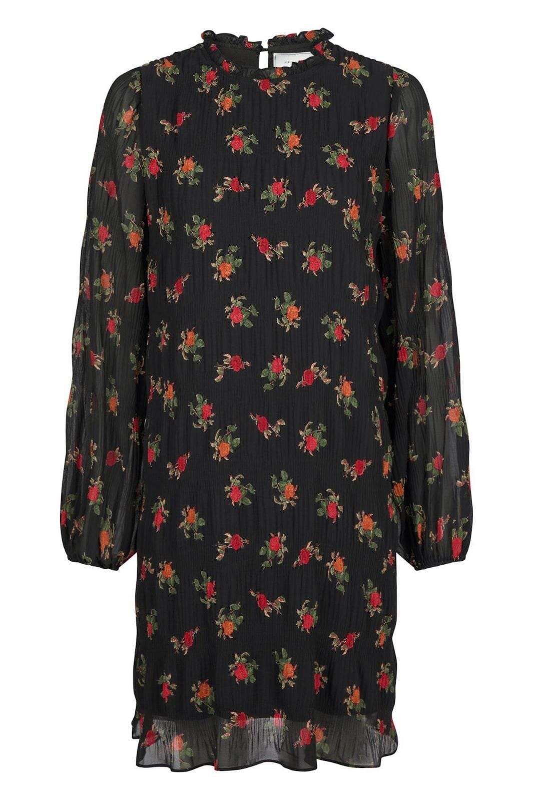 Forudbestilling - Neo Noir - Petra Plissé Flower Dress - Black Kjoler