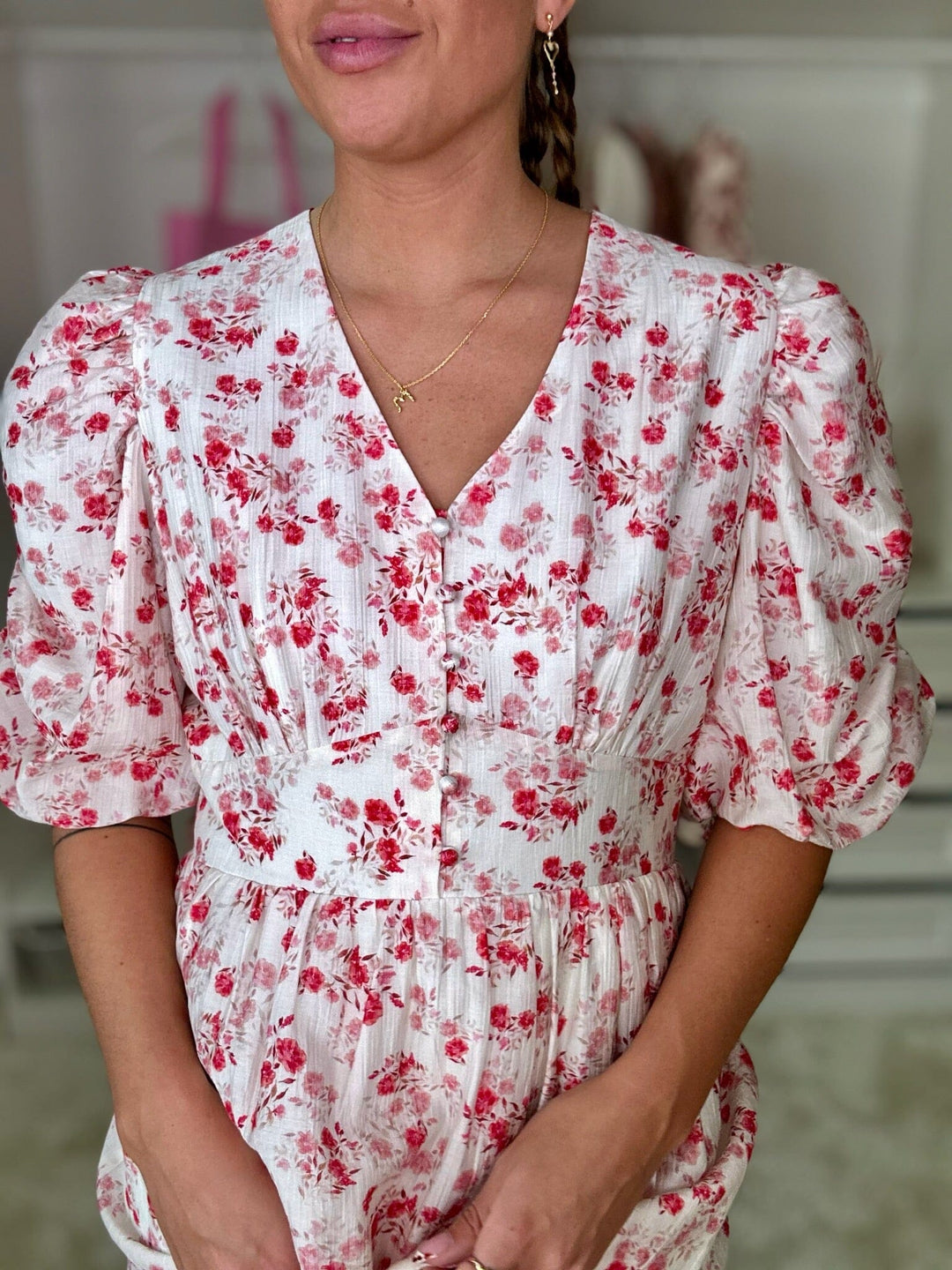 Forudbestilling - Neo Noir - Rilana Pretty Flower Dress 162997 - 160 - Red Kjoler